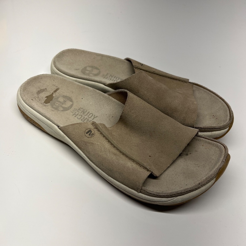 Merrell Men Tan Suede Leather Tacoma Natural Slides‎ Sandals Size 9